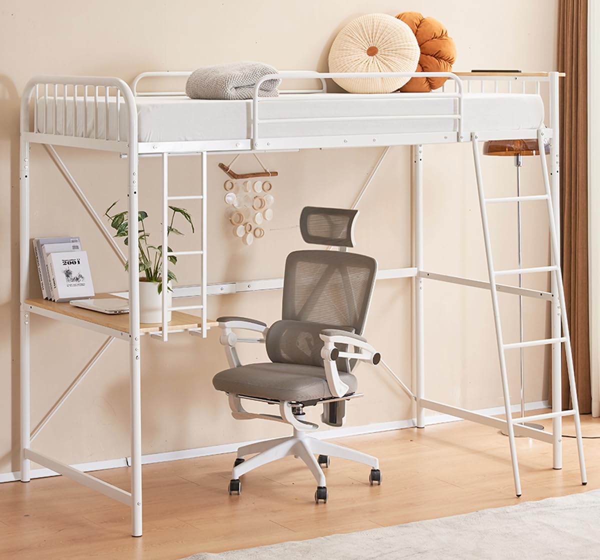 【高さ170cm】ロフトベッド パイプベッド シングル 一人暮らし WHITE Amazon｜Simpolu ハイタイプ ロフトベッド シングル スチール