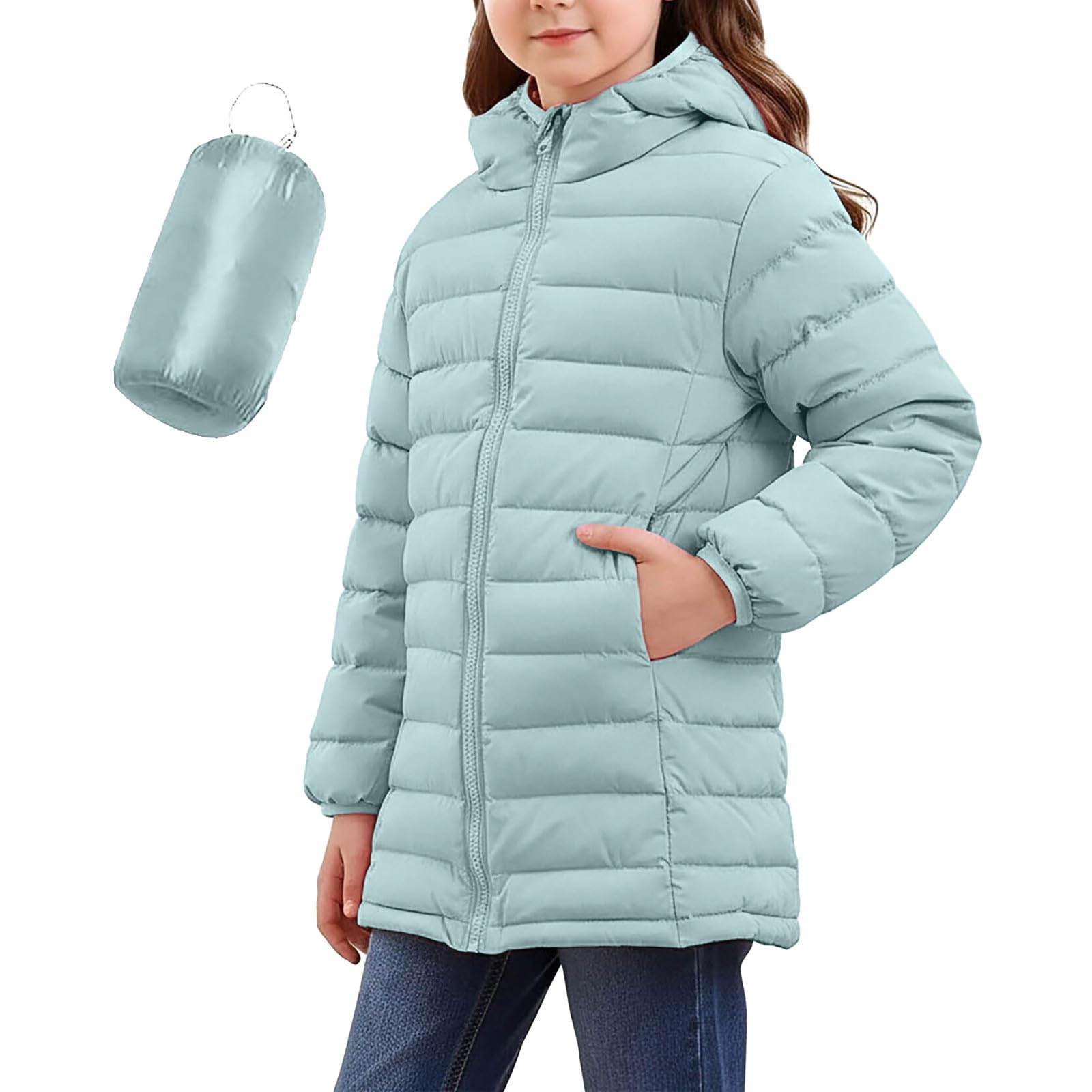 Winterjacke Mädchen Warm Puffer Wintermantel Packbare Steppjacke mit Kapuze Dicke Daunenmantel Kinder Winter Jacke Weich Kinderjacken Kapuzenjacke Daunenjacke Leichte Outdoor Mäntel Parka