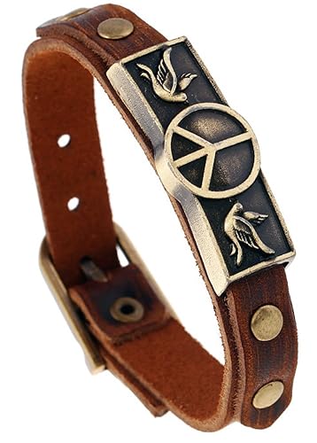 Hamoery Men Punk Alloy Leather Bracelet Cross Bracelet Bangle Wristband - Peace