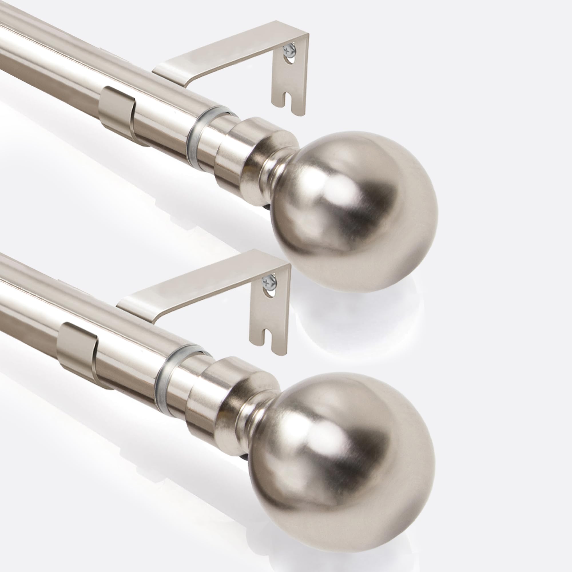 Oxford Homeware 2 Pack Extendable Curtain Poles for eyelet curtains 70-120cm Durable Plain Ball Curtain Pole Set Includes Curtain Rod Finials Rings Brackets & Fittings (Brushed Silver)