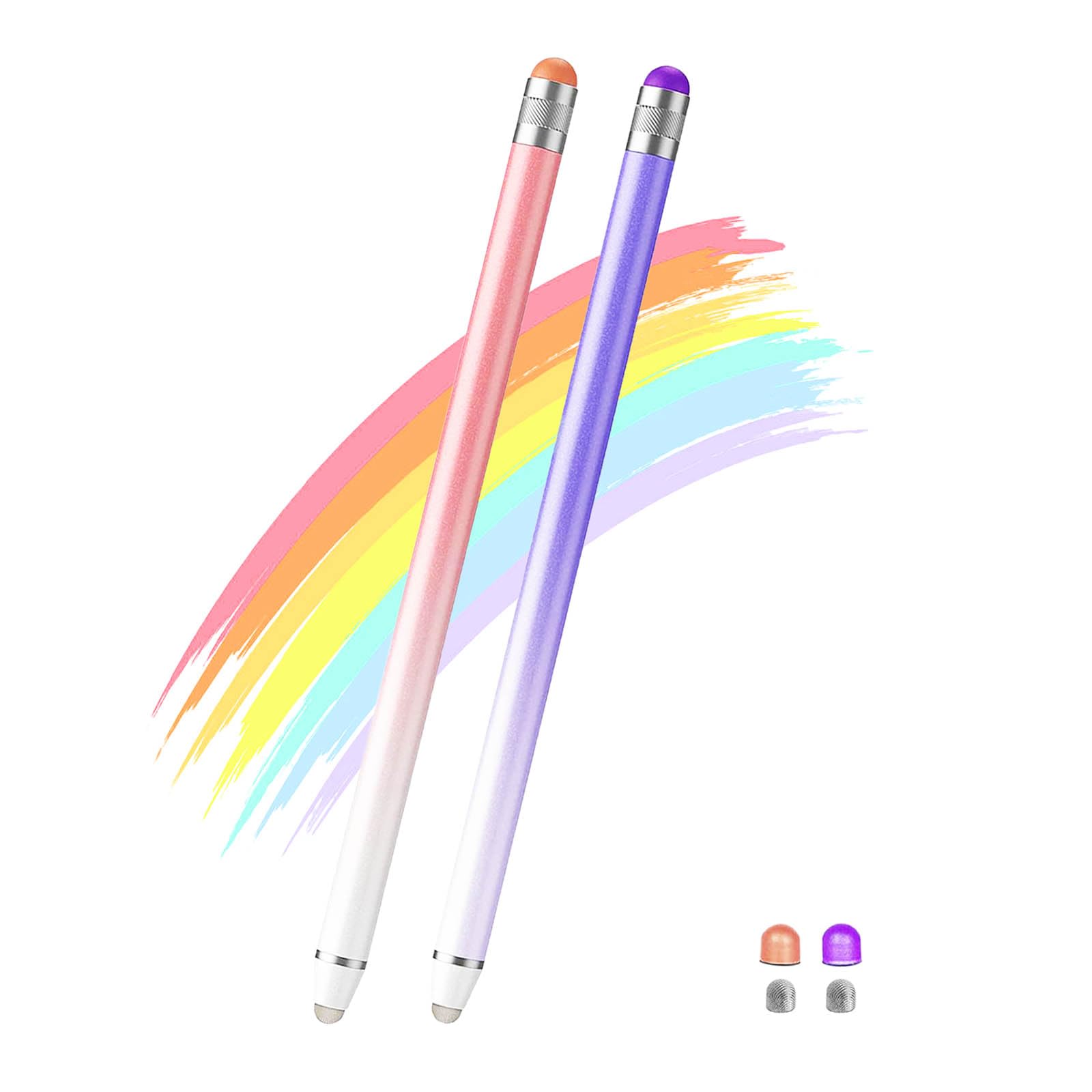 Luntak 2 in 1 ipad タッチペン 充電不要 2本セット高感度 高精度タブレット ペン スマホ タッチペン 小学生 スタイラスペン android/iPhone/Samsung/Galaxy/Microsoft/Surface用 ペンシル (ピンク/パープル)