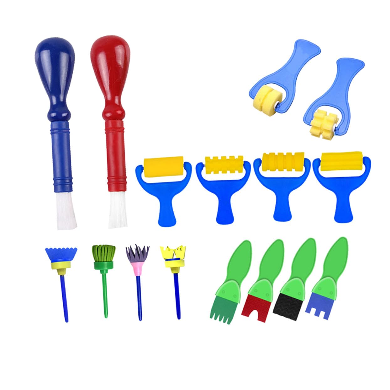 16 Piezas Pinceles Esponja para Infantil Resistentes y Seguros Kit Artístico Colorido para Educación Temprana y Manualidades