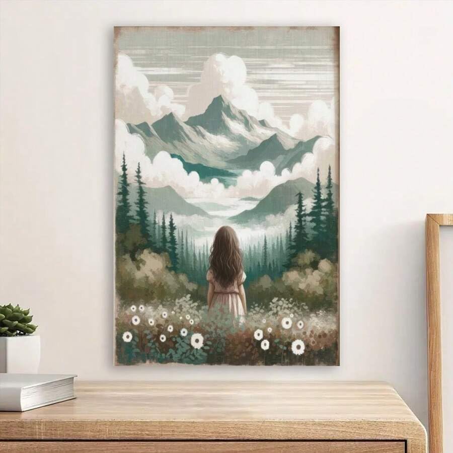 lianyibo Obraz na płótnie, graffiti, street art, gotowy obraz na blejtramie, druk artystyczny, dekoracja do pokoju dziecięcego, motyw górski, 70 x 100 cm