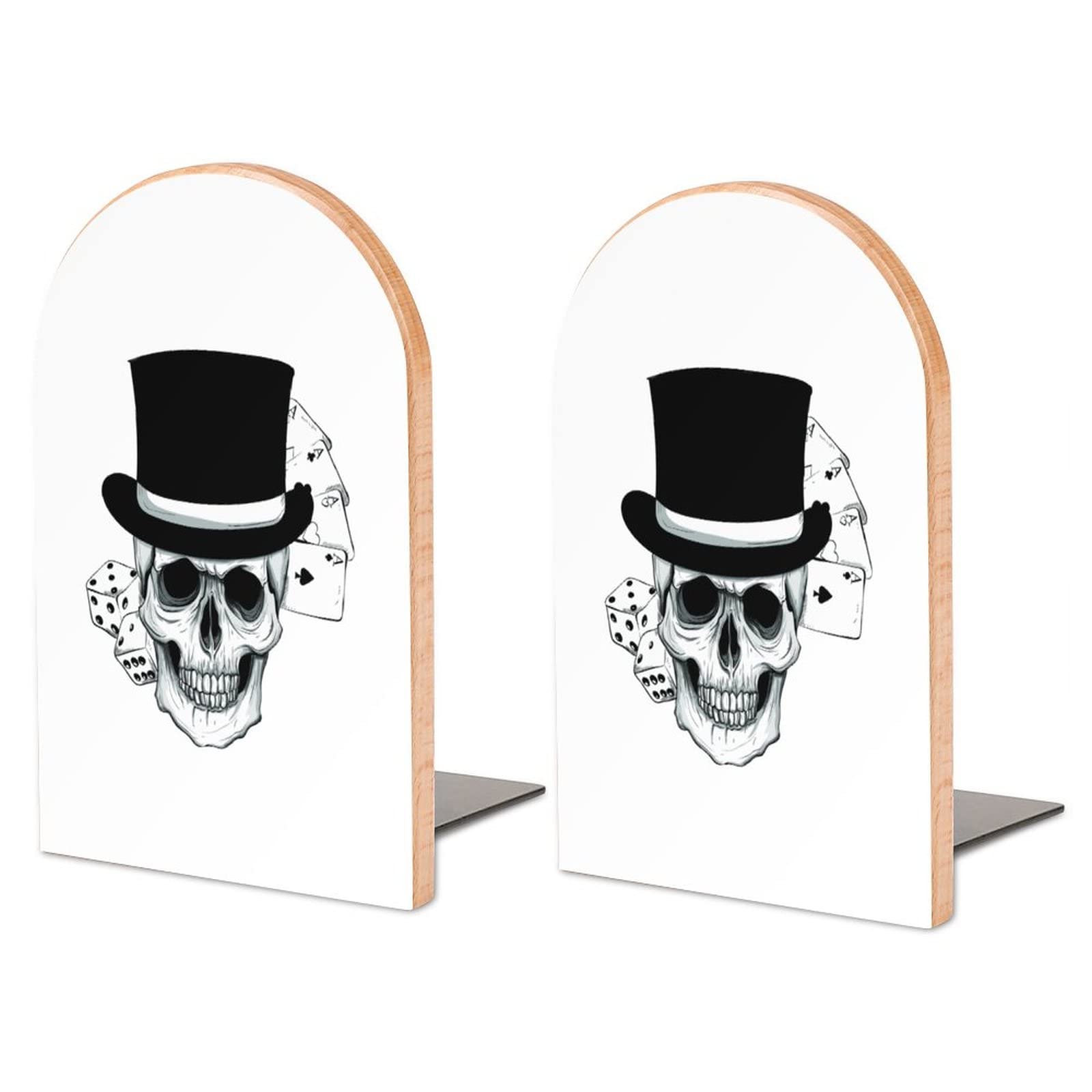 Skull Poker Bookends Heavy Duty Book Stand 1 Pair for Home Office Shelves Decorative