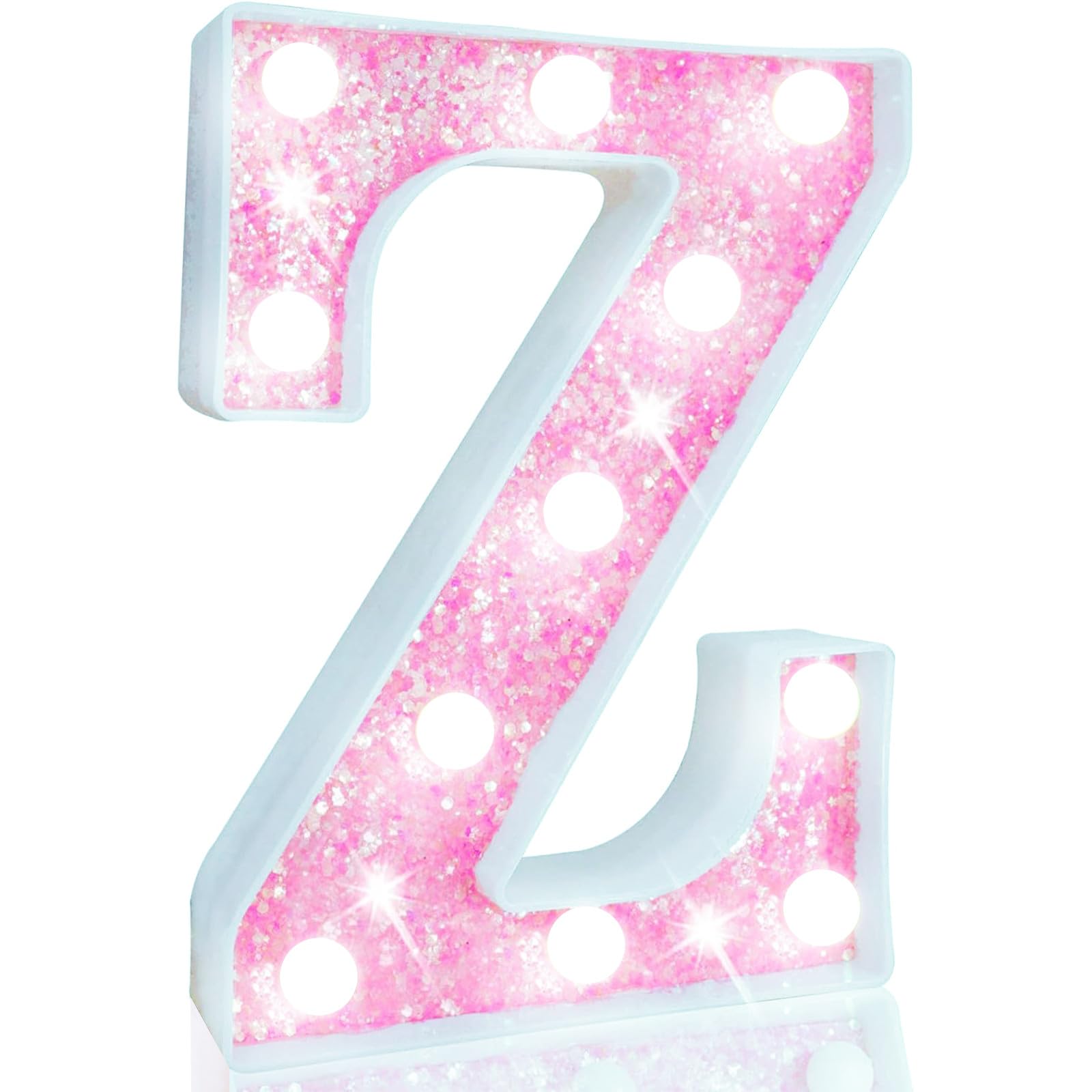 Pooqla LED Marquee Letter Lights, Light Up Letters Glitter Letter Sign Girls Gift, Battery Powered Night Light Pink Birthday Party Room Wedding Christmas Girls Bedroom Dorm Decoration, Cool White Z