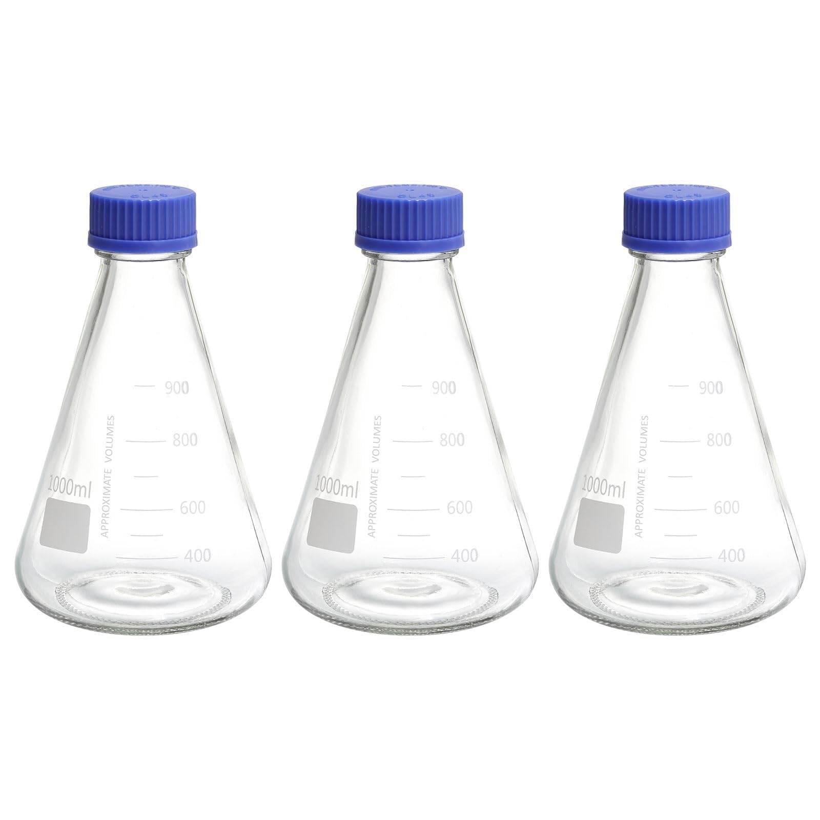 Matraz Erlenmeyer, 1000ml - Vidrio Borosilicato, Graduado, Boca Estrecha con Tapón Roscado para Laboratorio(CC,1000ml/33.8oz)