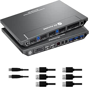 AV Access 8K DisplayPort KVM Switch for 2 Monitors 2 Computers - Hotkey, IR Remote, USB 3.0 Ports, Auto Wake Up, Audio Out, DP1.4 Dual Monitor Support 8K@60Hz 4K@165Hz/144Hz