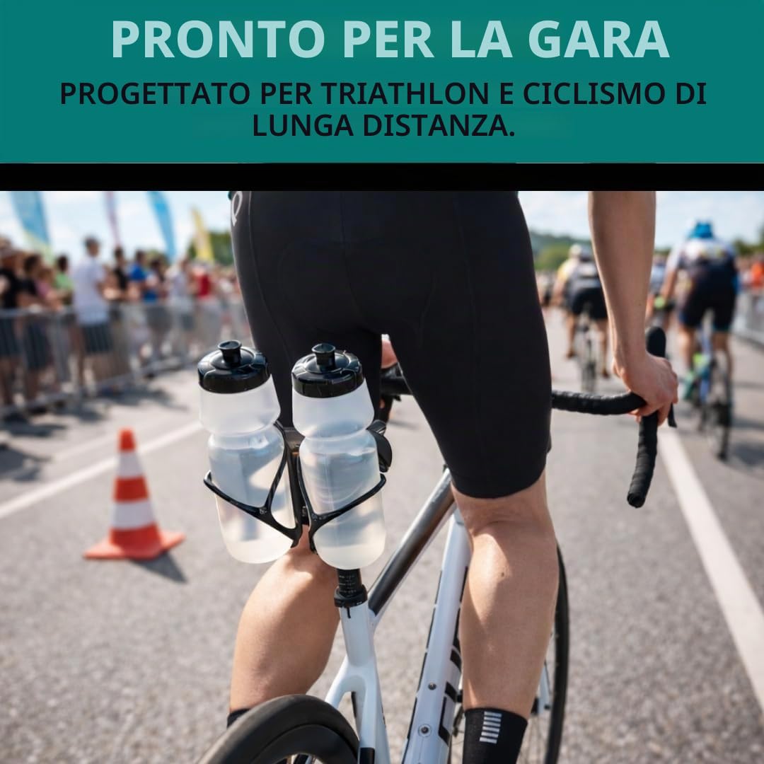 VeloChampion Porta Borraccia Universale per Bici | Supporto Idratazione Posteriore Triathlon e Ciclismo su Strada | 1 o 2 Borracce fino a 750 ml e CO2 | Compatibile con Binari Sella 50–80 mm (Premium)
