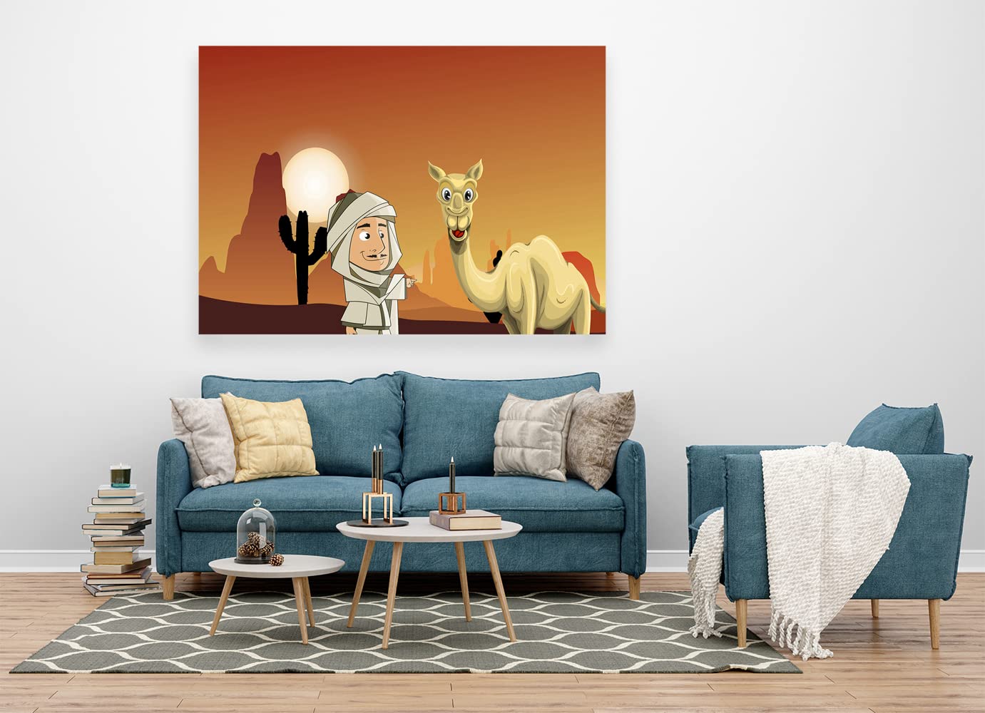 VERRE ART Wooden Framed Canvas - Wall Decor for Living Room, Bedroom, Office, Hotels, Drawing Room (60in x 45in) - Desert Safari Camel Cartoon Illustration