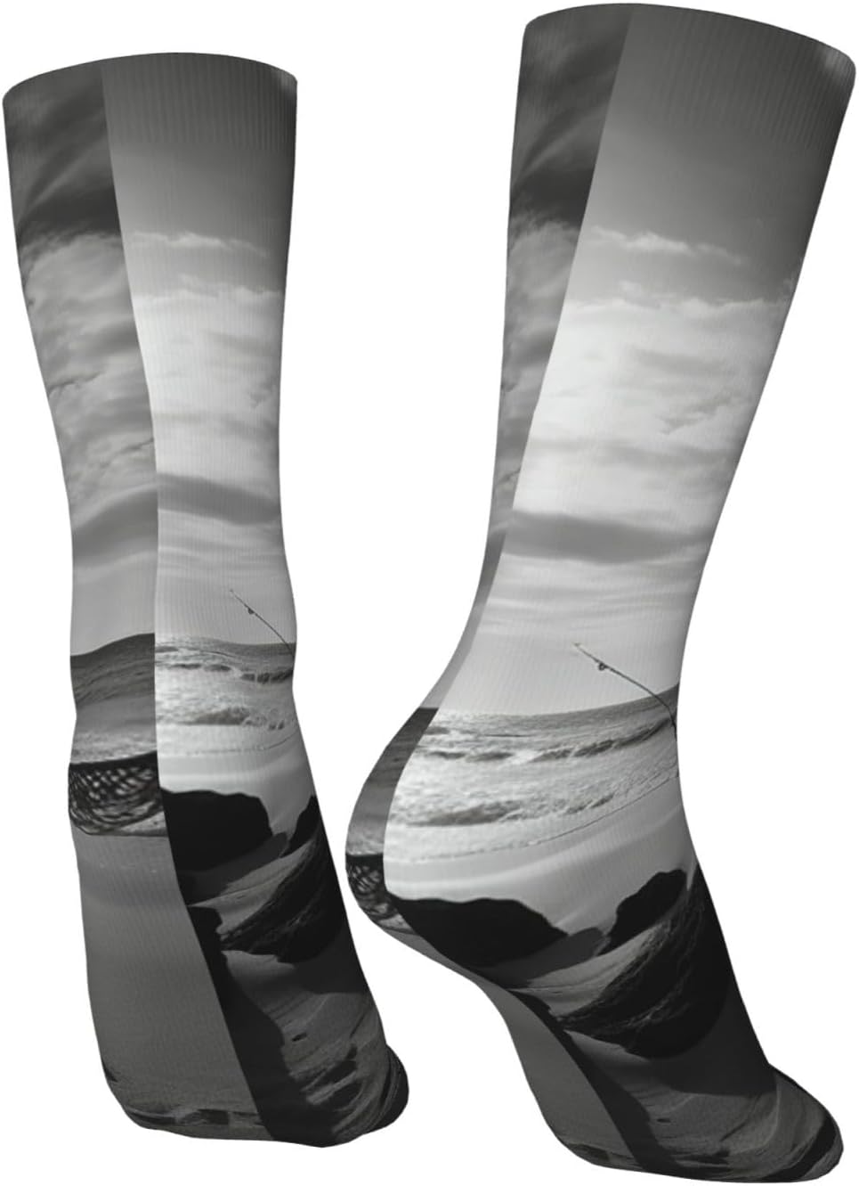 Black and White Beach Crew Socks for Men Women Moisture Wicking Cushion Athletic Sock Casual Novelty Socks Gift