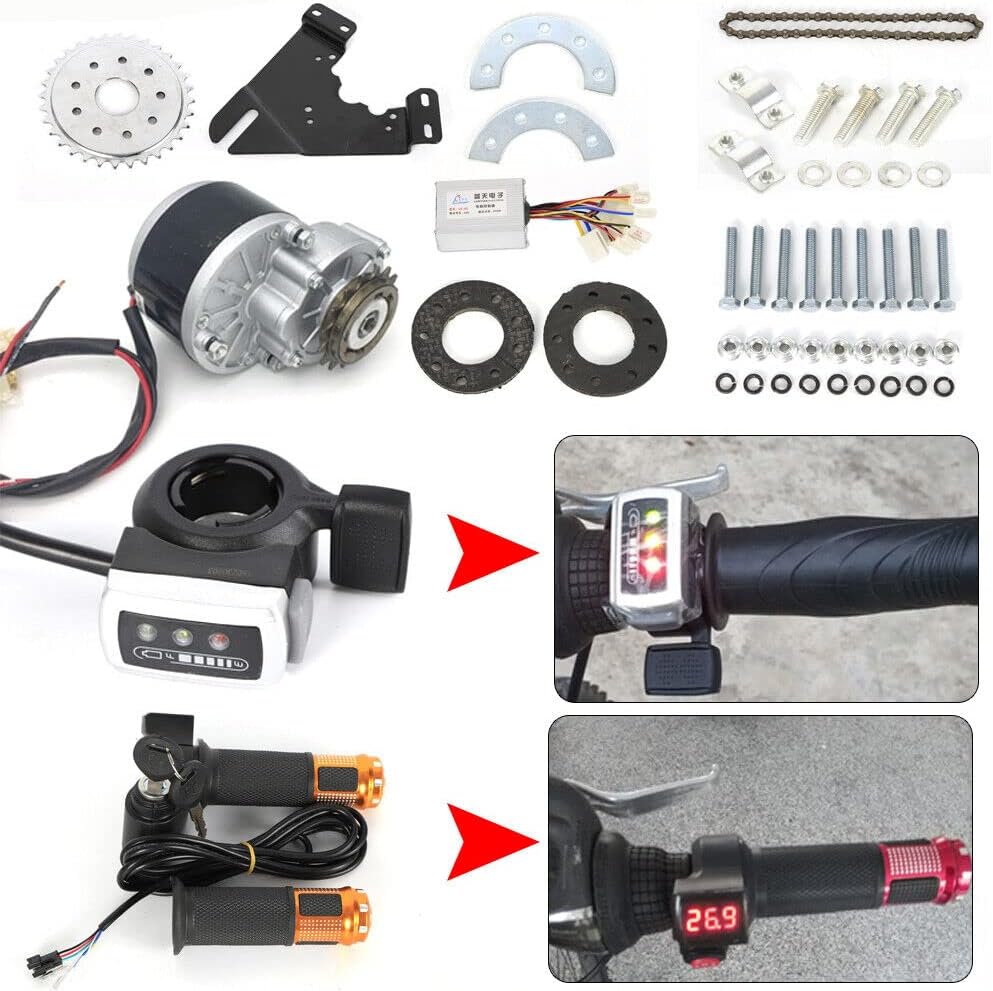 Fetcoi 250 W 24 V Kit de conversión eléctrica Motor de cepillo de rueda trasera,Motor eléctrico de bicicleta Ebike