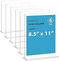 Vista 1 de newnewshow Soporte de letrero acrílico de 8.5 x 11 pulgadas, paquete de 6 soportes verticales en forma de T de doble cara para escritorio