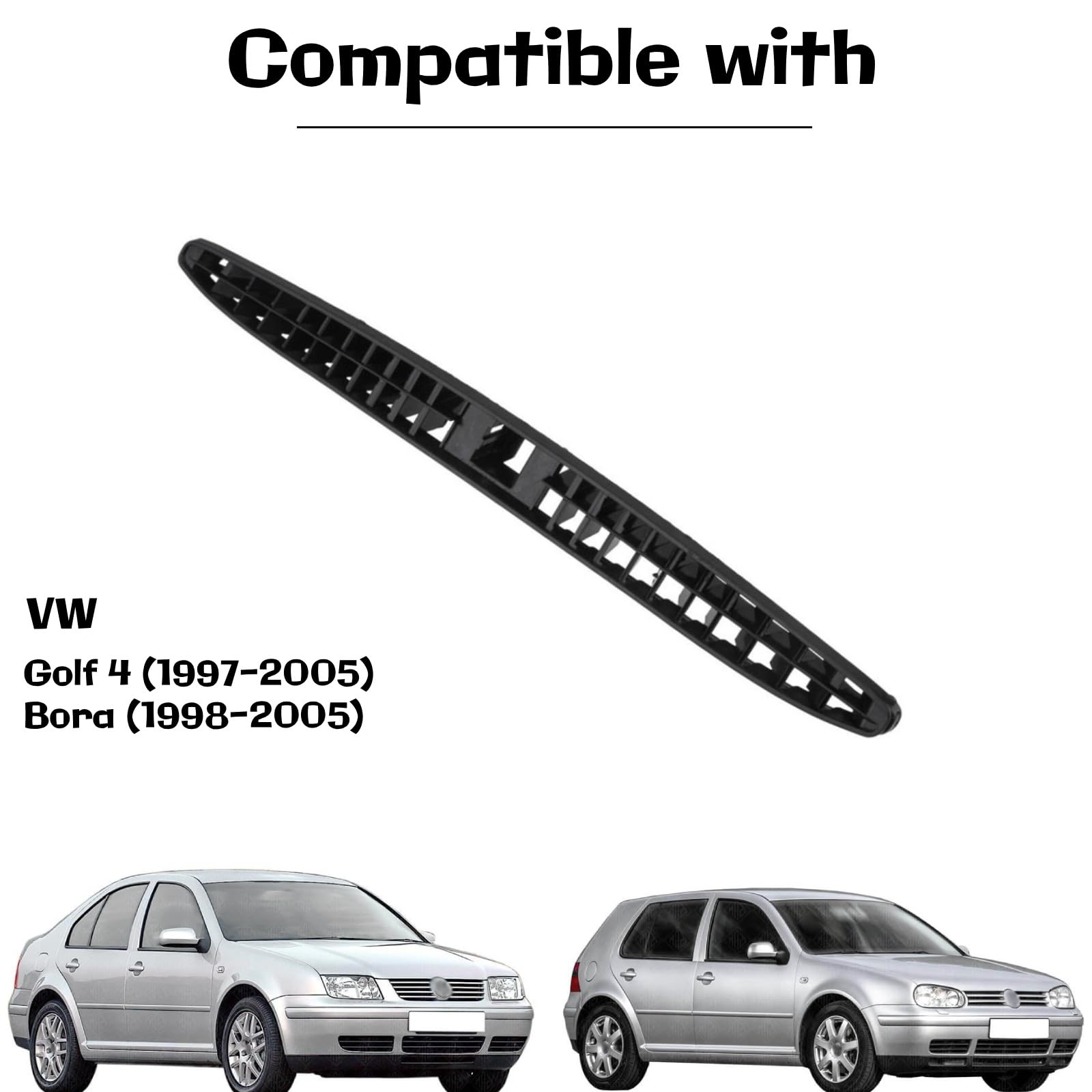 Twowinds - Rejilla de Ventilación Parabrisas 1J0857471A Compatible con VW Golf 4 (1997-2005) Bora (1998-2005) - Salpicadero Superior Central - Difusor Aire - Antivaho - Elimina Hielo Luna (Negro)