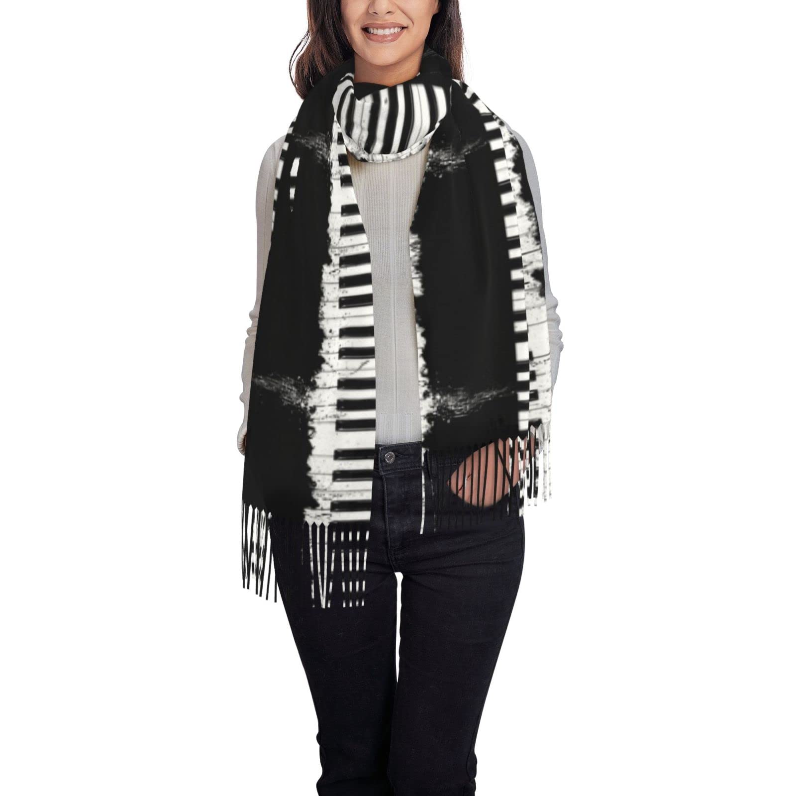 ANGYANG Scarf Piano Keys Womens Large Soft Cashmere Feel Shawls Wraps Light Stole 192x75 cm