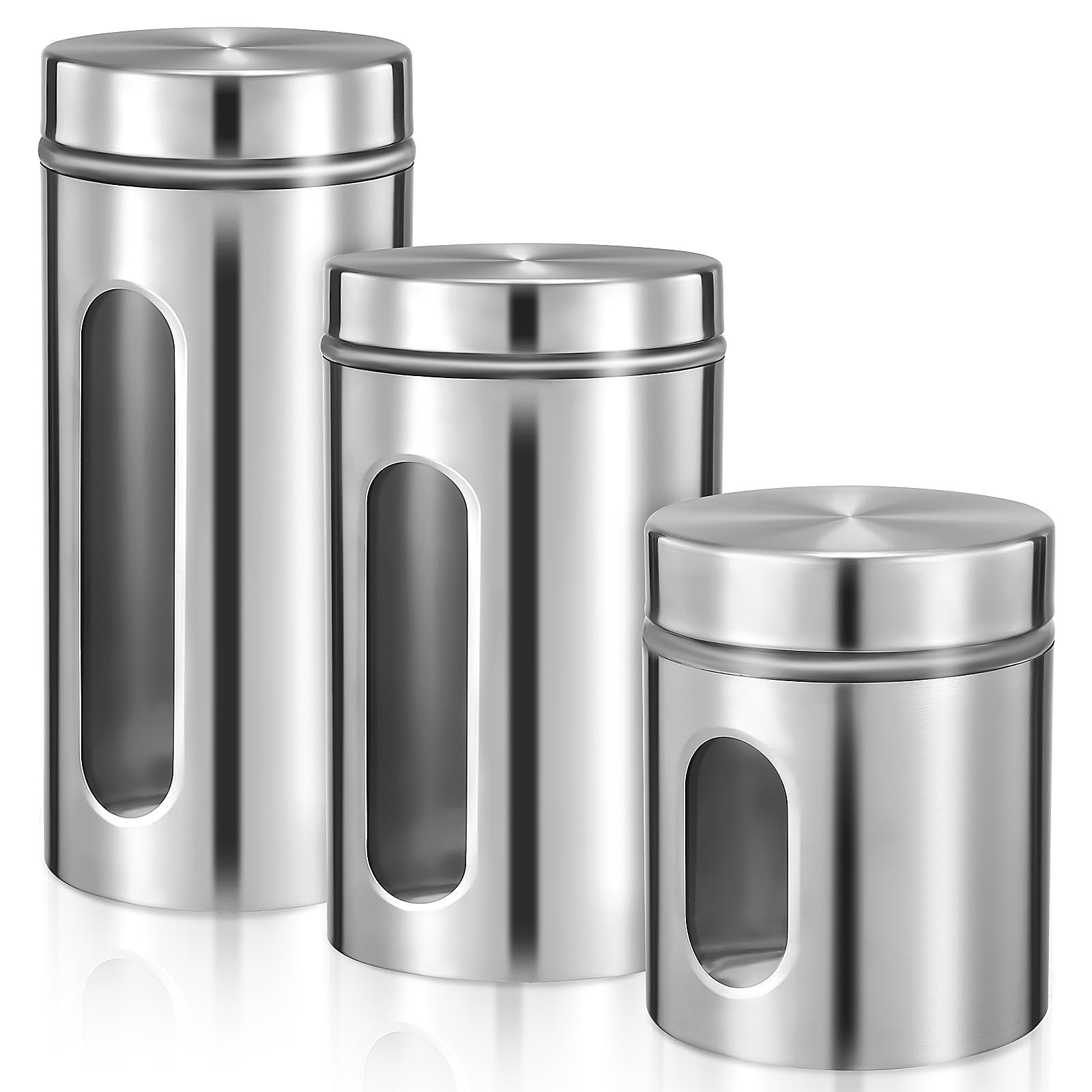 POPETPOP Recipientes para alimentos de cocina 3 unidades de acero inoxidable con tapa sellada para conservar frescura en tiendas