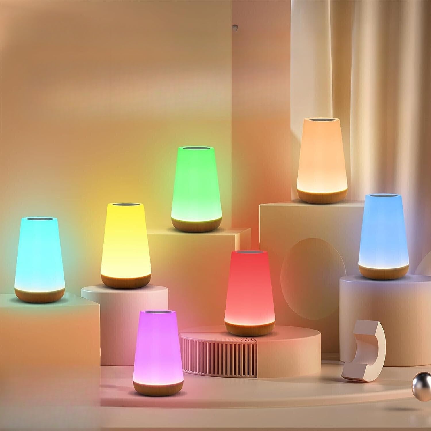 EBILUN LED Night Light,13 Color Changing RGB Table Lamp Remote Control, Touch Rechargeable RGB Night Lamp Dimmable Bedside Light (White)