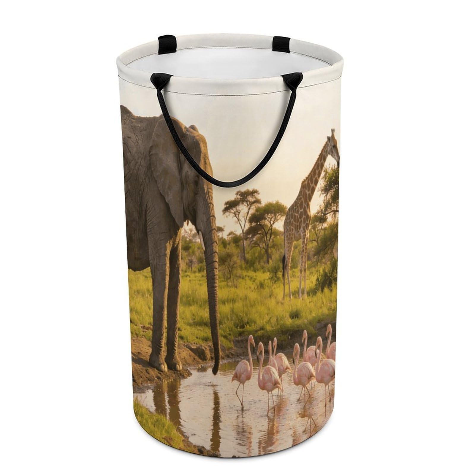 Elephant, Flamingo, Giraffe Laundry Hamper 86L Waterproof Collapsible Clothes Basket with Double Handles Freestanding Foldable Laundry Basket Large Clothes Hamper for Bathroom