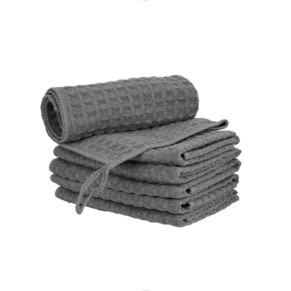 Watchget Dark Grey Barista Micro Cloth 6 Pack, Microfiber Espresso Cleaning Towels Waffle Weave Kitchen Dish Cloths Cafe Bar Towel Coffee Machine Accessories Rag, (12"X12")