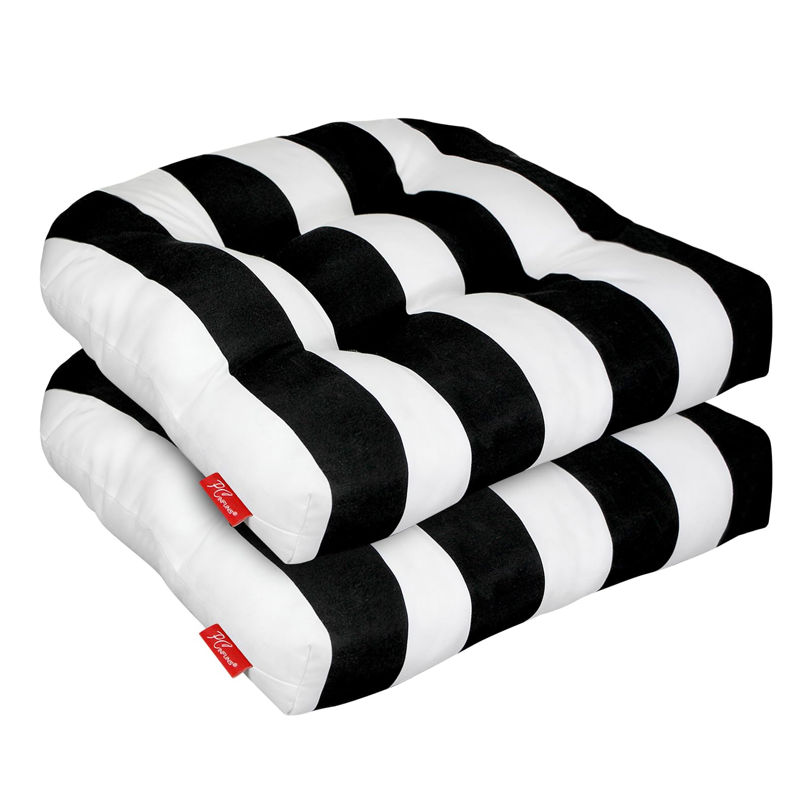 Photo 1 of Pcinfuns Outdoor Wicker Cushion, Set 19 x 19 x 5 Inch Seat Patio Cushions Round Corner Chair Pads Premium Comfortable Thick Fiber Fill Tufted Cushion,2 Pack, Black White