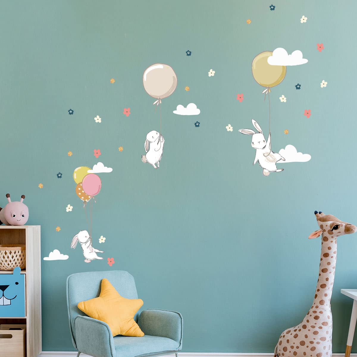 Children's Wall Stickers - Baby Room Decoration - Children's Bedroom Wall Sticker - Rabbits to Conquer Flowers - H60 x L90 cm - Image 3