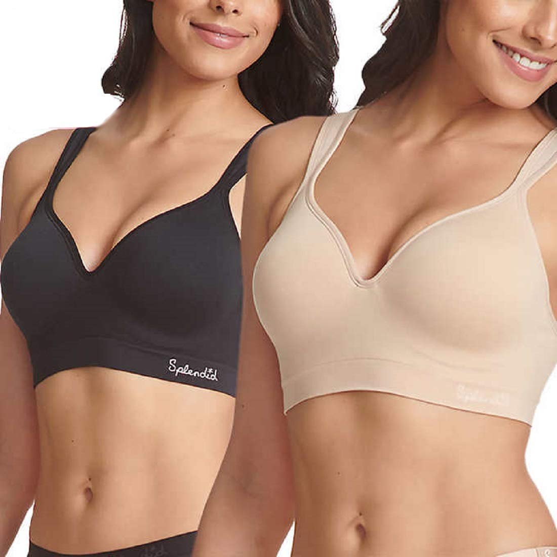 Splendid Ladies' Seamless Wireless Bra, 2-Pack, White/Gray