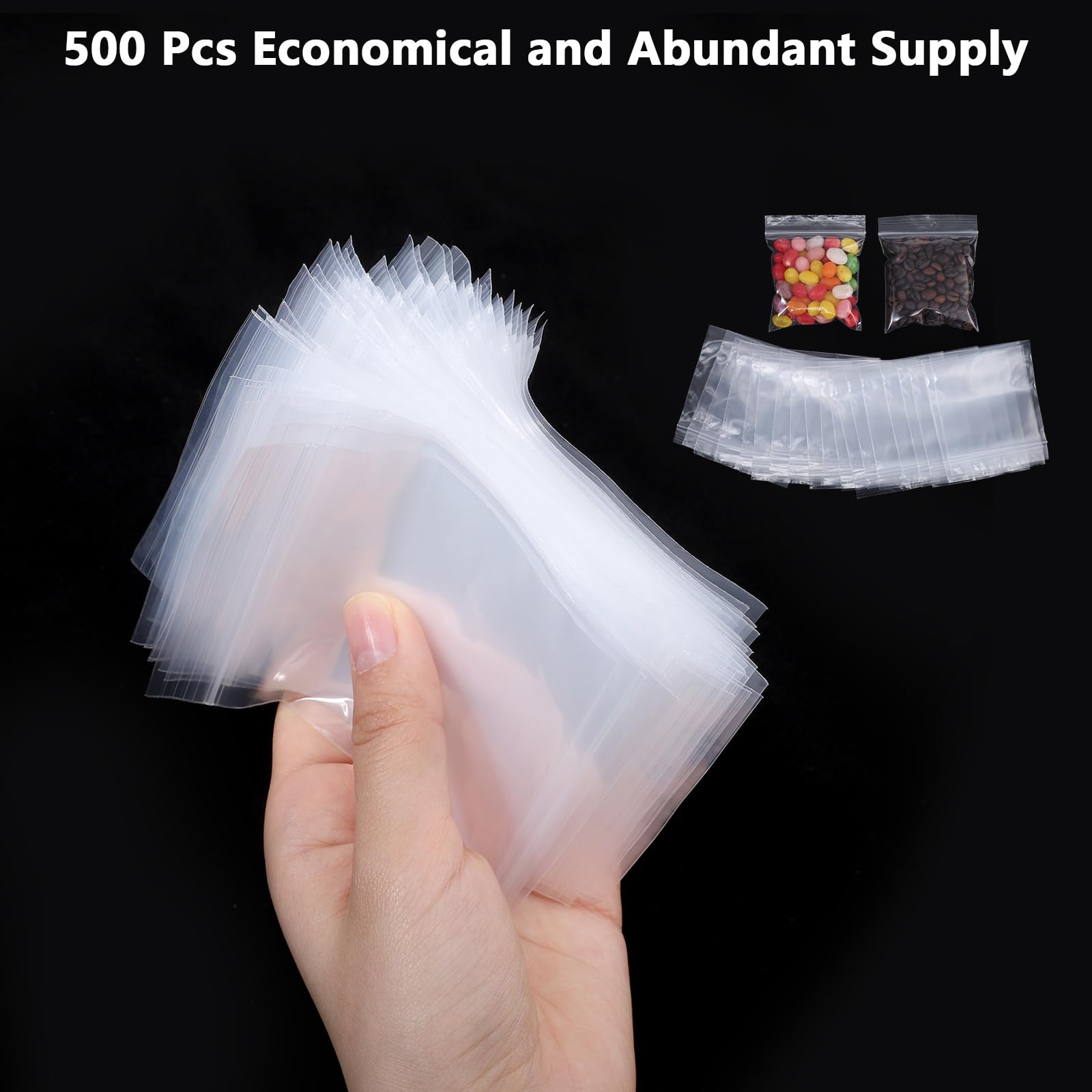Mini Plastic Bags - 500 Pack | Clear Resealable -3