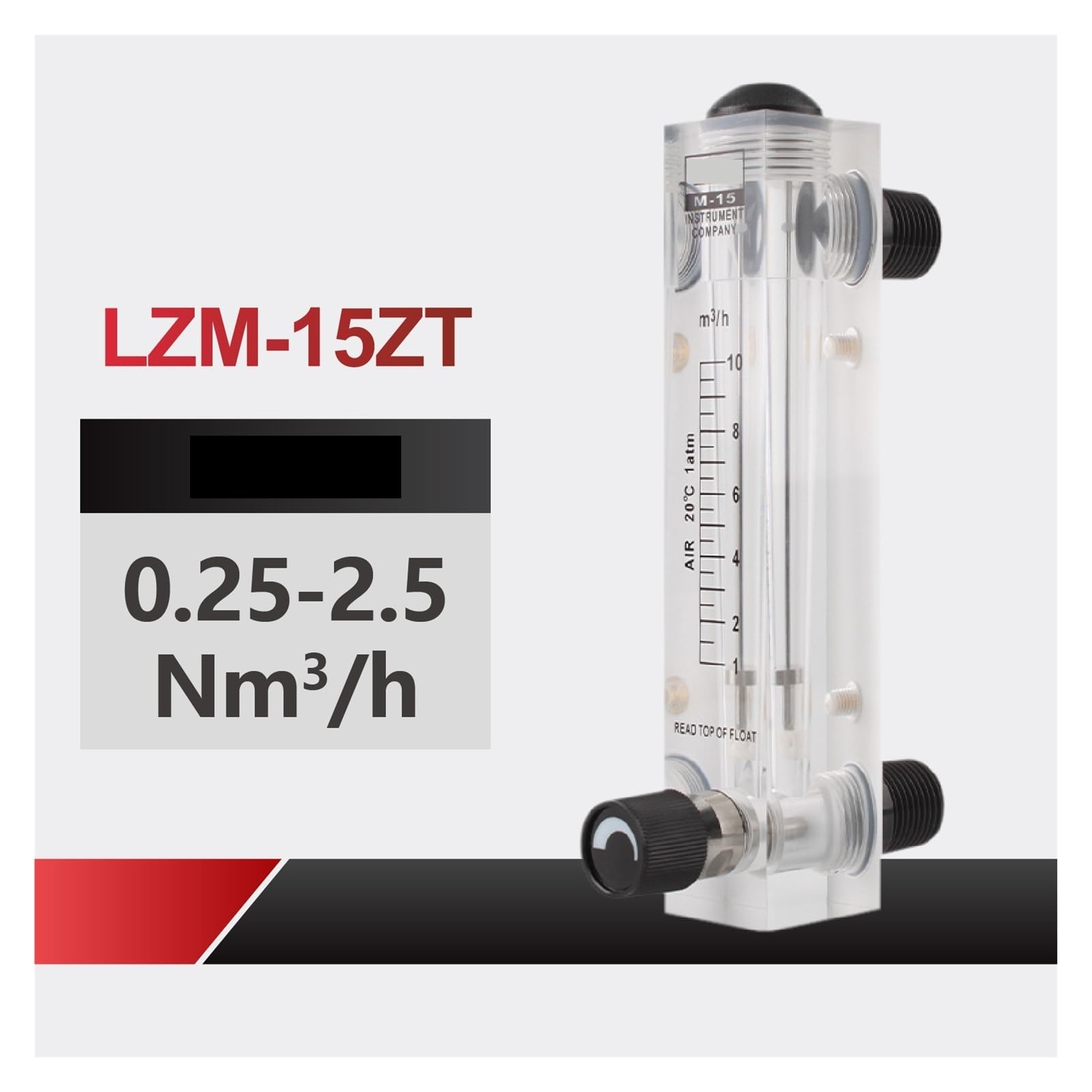Rotámetro de área variable montado en panel medidor de flujo flotante LZM-15ZT con válvula for medición de aire y agua(Gas-0.25-2.5Nm3-h)