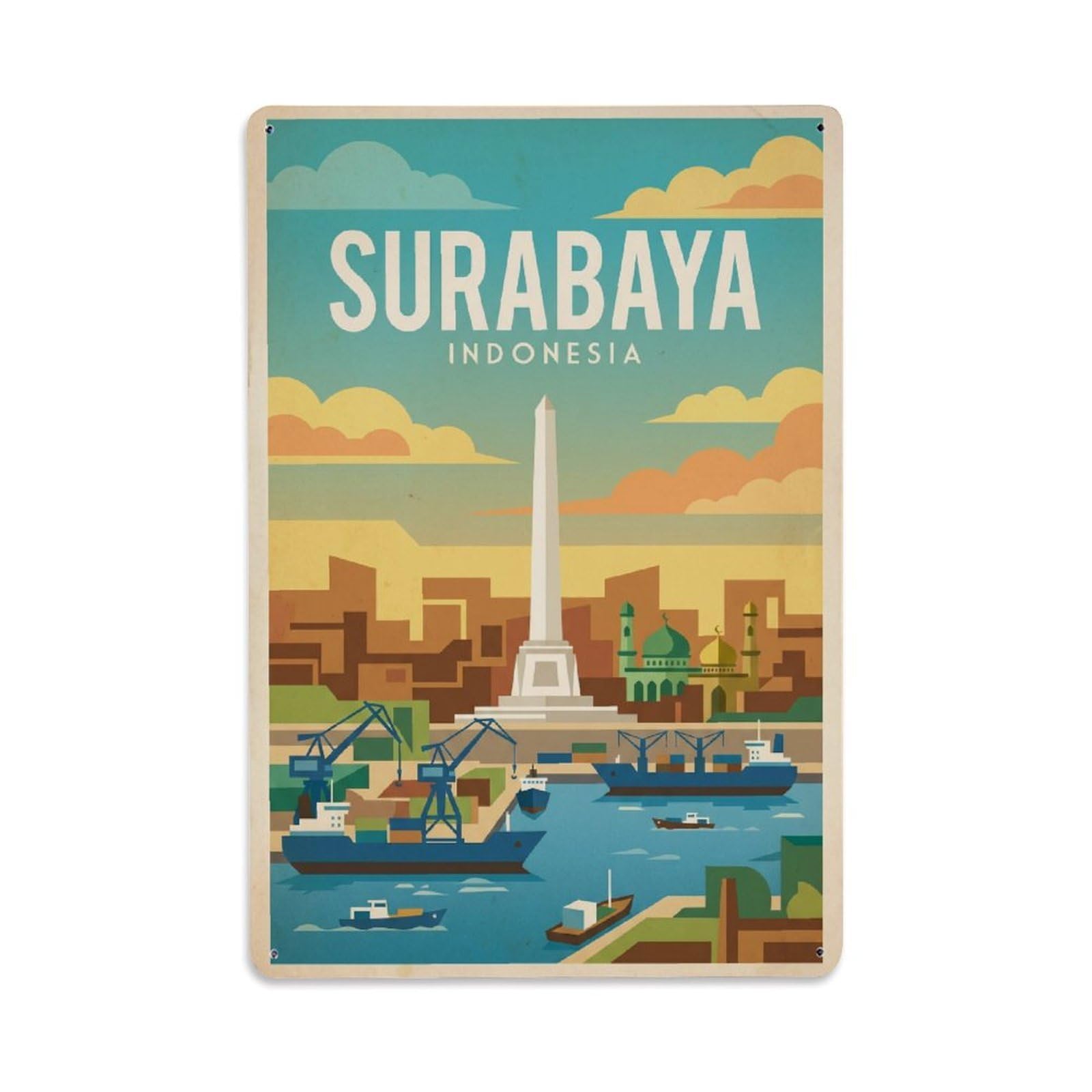 Metal Tin Sign Retro Indonesia Surabaya Travel