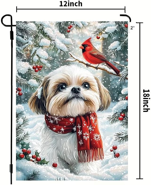 Winter Christmas Shih Tzu Dog Garden Flags 12x18 Double Sided, Small Burlap Farmhouse Holiday Garden Flag Winter Decorations Outdoor Yard Lawn Flags for Outside Home - Image 5