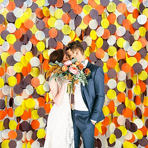 Image of 205Ft Fall Party Decorations Big Circle Dots Backdrop Garland Orange Brown Yellow Beige Tissue Paper Polka Dot Hanging Streamers for Birthday Wedding Fall Autumn Thanksgiving Harvest Party Supplies
