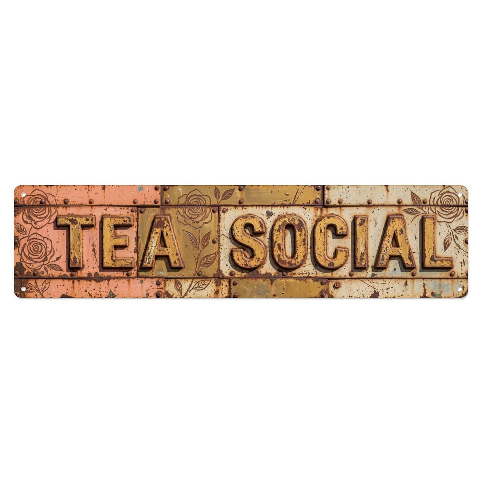 Tea Social Farmhouse Decor Metal Tin Skinny Sign Plaque Wall Decor for Cafe, Club Bar, Office, Home Garden Metal Poster 4x16Inch