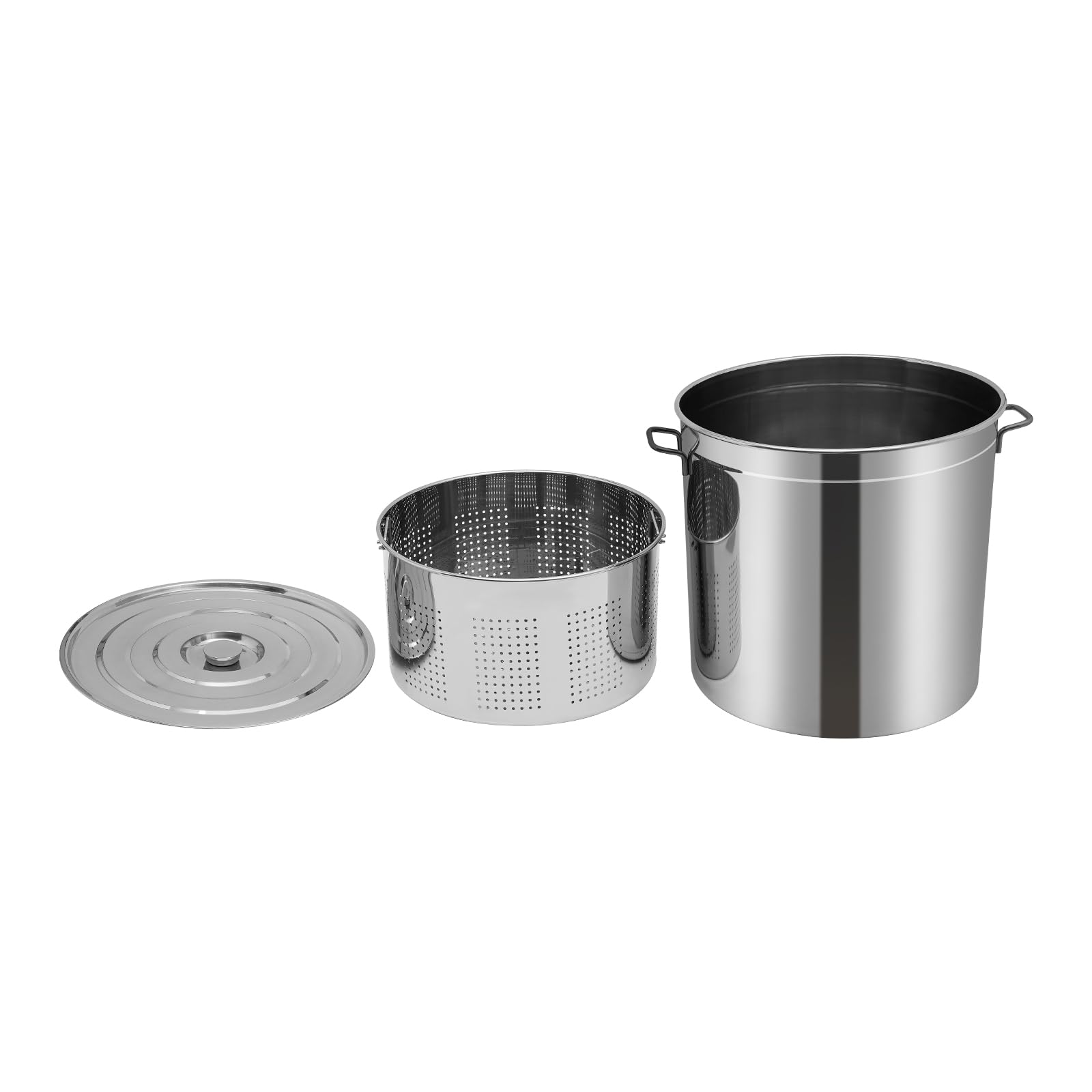 Olla de 100 L con tapa de acero inoxidable 49,5 x 49,5 x 50 cm con tapa y cesta, olla para cocinar al vapor, cocinar, freír