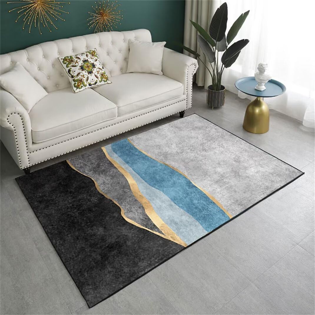 Tapis de sol salon grand tapis bleu moderne et doux 130x190