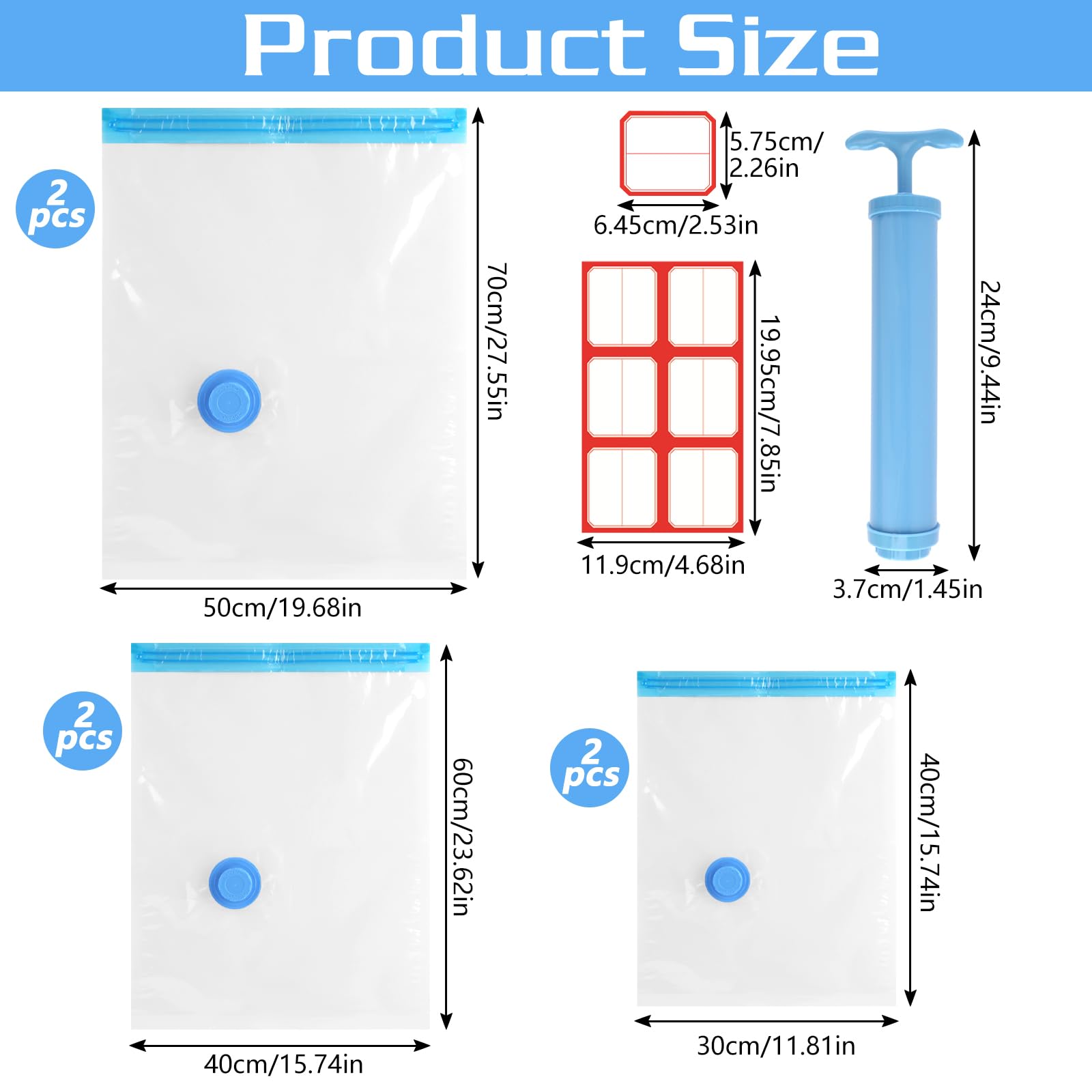 Vacuümzakken voor kleding, dekbedden, 5 stuks (2L 80 x 60 2M 70 x 50