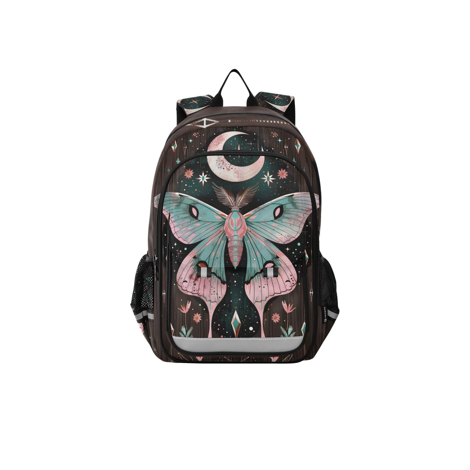 ALAZA Mochilas escolares de viaje con diseño de polilla, mariposa, luna, estrella, bruja, para niños, niñas, adolescentes, mujeres y hombres, Varios colores, 12.9 x 5.1 x 17.7inch, Mochilas Daypack