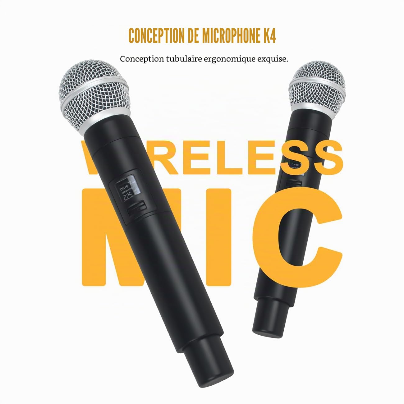 K4 4 Microphone sans fil à main pour KTV et chant sur scène (Noir)