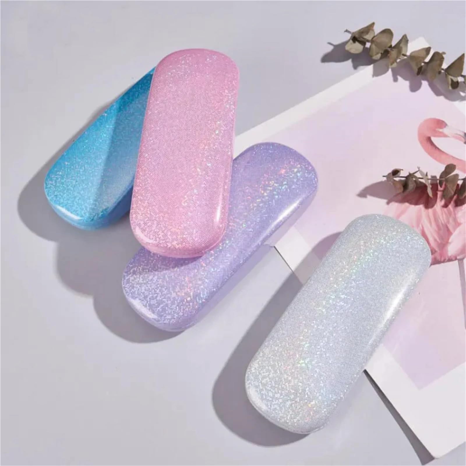1pc Elegant Glitter Sequins Sunglasses Case Portable PU Leather Reading Storage Box For Men Women Pour Femmes et Hommes