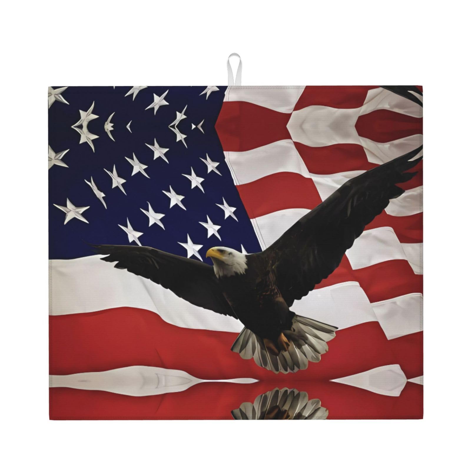 HJFCZH American Flag Fly Eagle Prints Kitchen Drying Mat – Absorbent Microfiber Throw for Dishes, Non-Slip Counter Cover, Quick-Drying Layer with Fade-Resistant Print