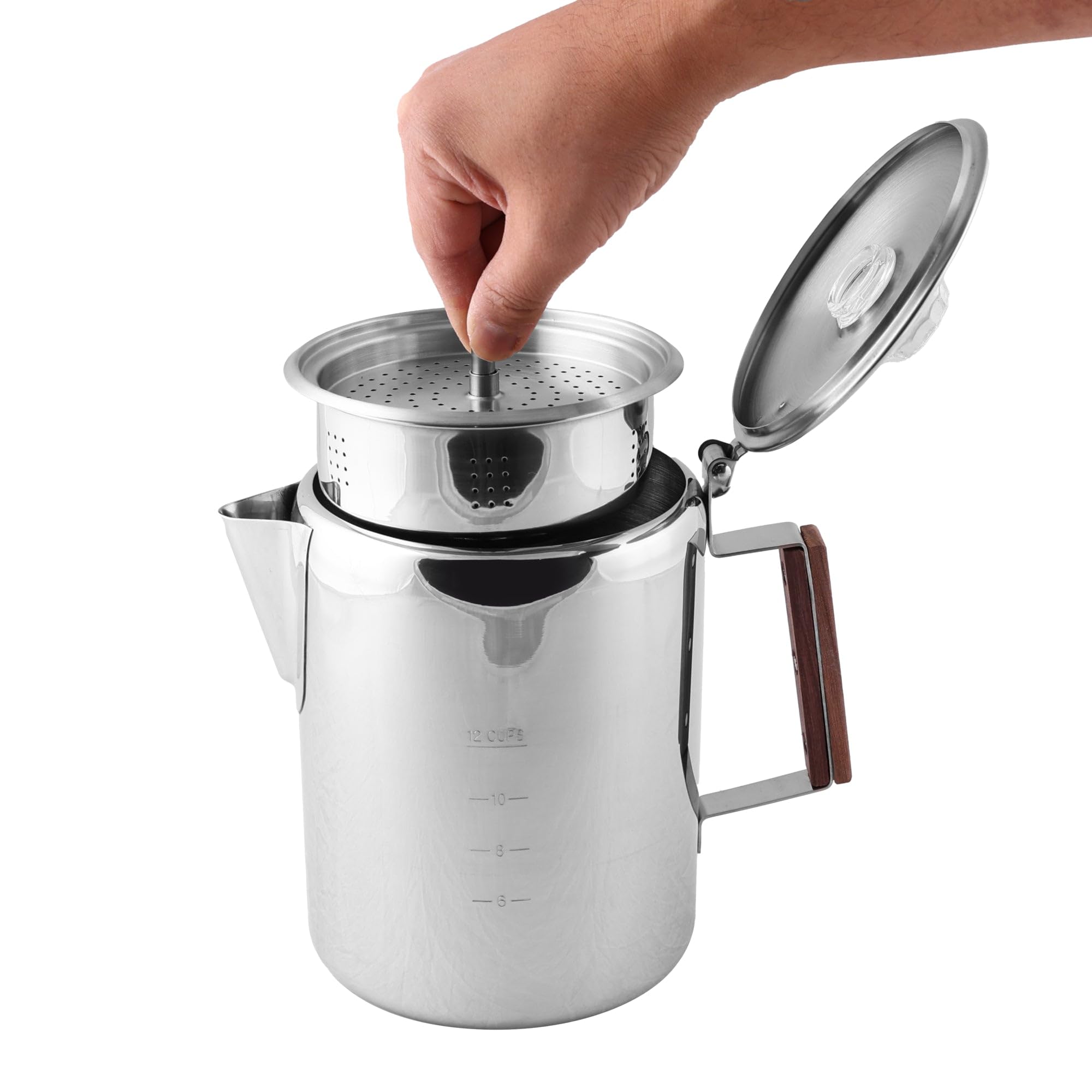 Coghlans Stainless Steel Coffee Pot - 12 Cup Percolator for Camping Outdoor Adventures and Stovetop Brewing - Durable Portable Coffee Brewer for Classic Flavor product thumbnail 6