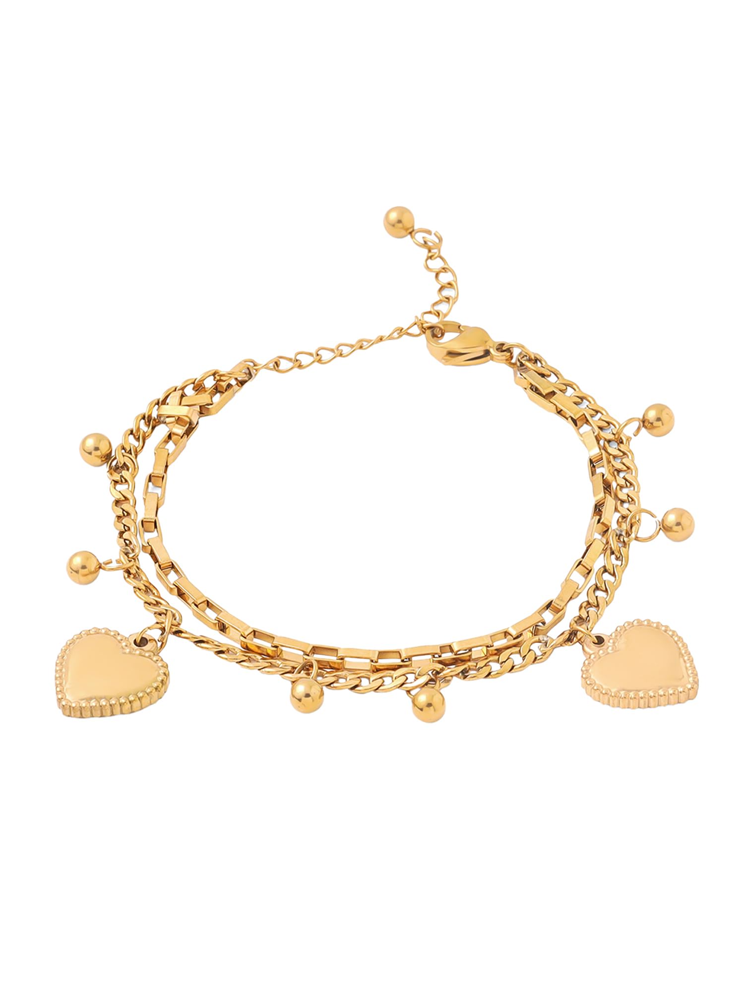 Power Edit Collection | Stainless Steel Adjustable Multi-Layer Heart Charm Stack Bracelet For Women And Girls | Gold Colour | Anniversary Birthday Gifts