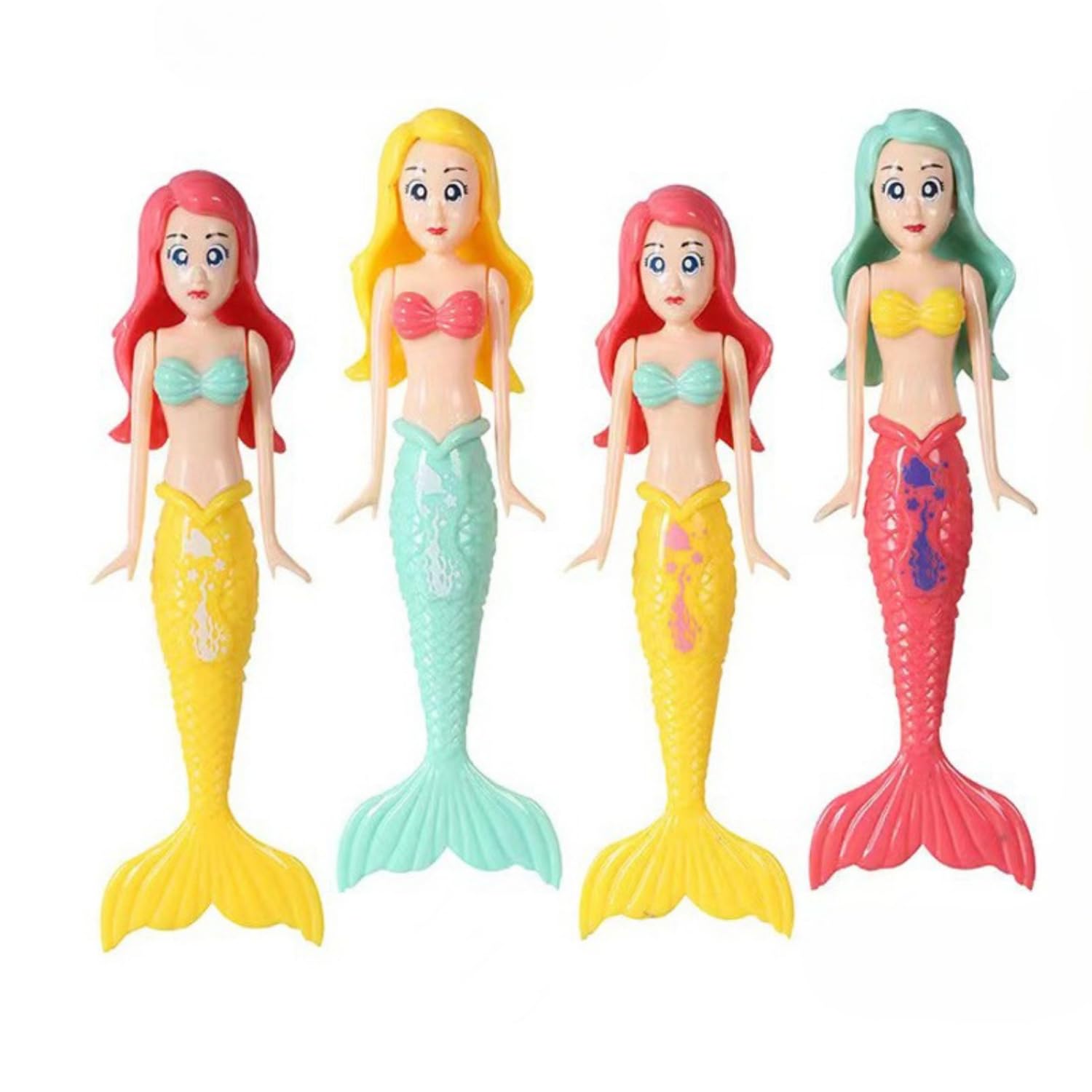 4PCS Mermaid Bath Toy, Mermaid Pool Toys, Durable Mermaid Toys for Toddlers Water Bathtub, Mermaid for Kids Aged 3-12 Swimming Pool Games Diving Training