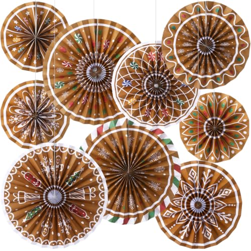 Image of Outus 9 Pcs Christmas Hanging Decoration Candy Paper Fans Decor Gingerbread