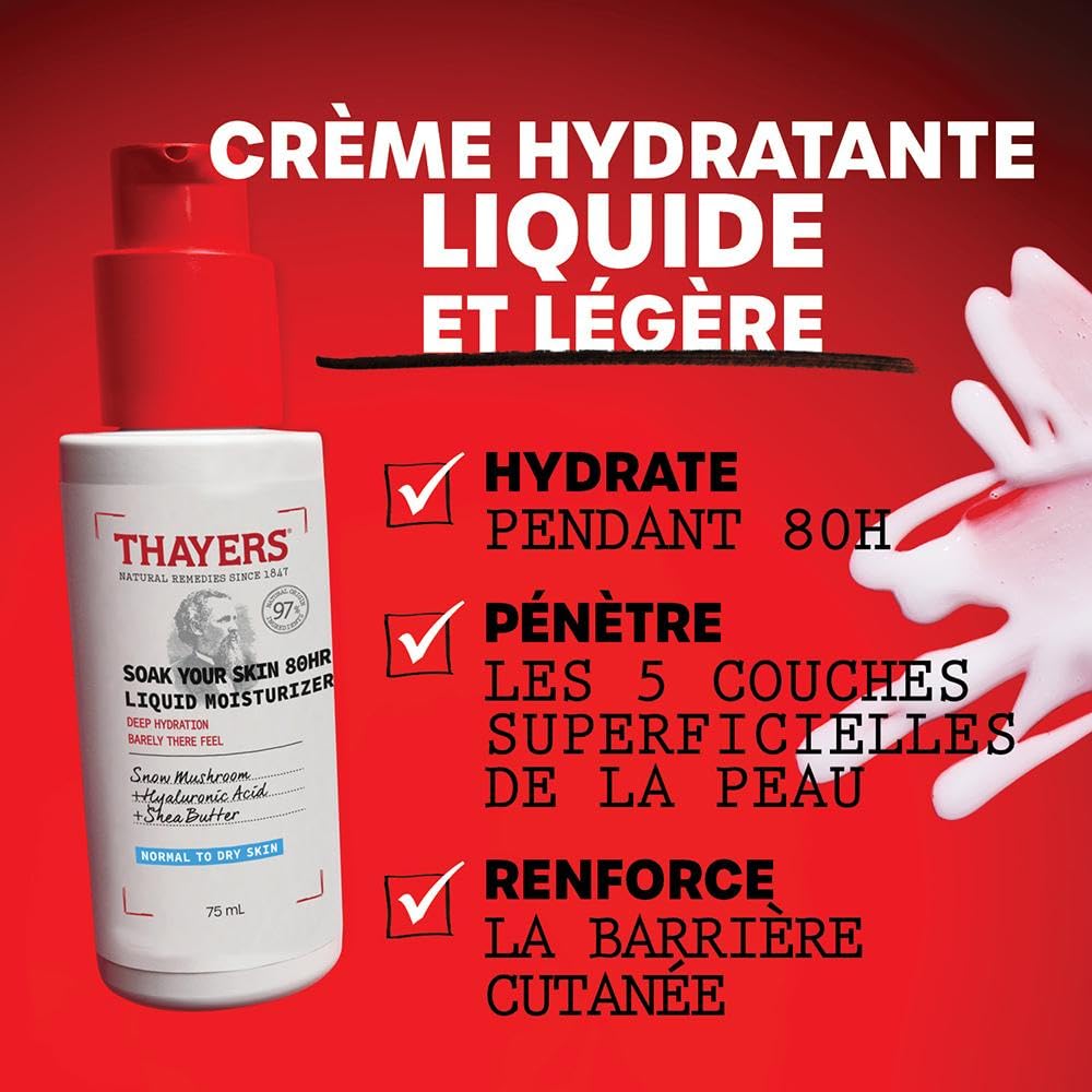 THAYERS Soak It Up 80HR Sıvı Nemlendirici, Hyaluronik Asit ve Kar Mantarlı Yüz Nemlendirici, Dermatolog Normal ve Kuru Ciltler için Test Edilmiş Cilt Bakımı, 2.5 oz