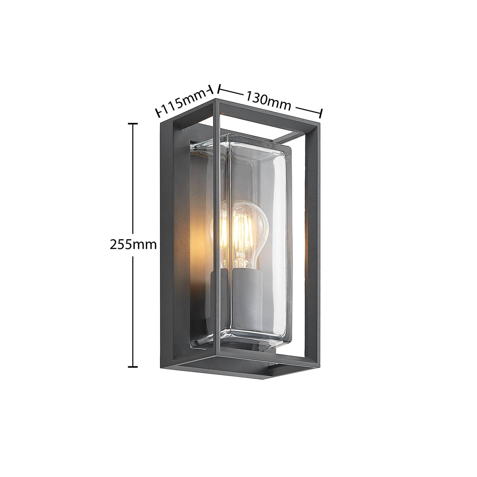 Arcchio Wandlampe außen Aluminium Glas, Wandleuchte aussen Außenleuchte IP65 Außenlampe 1x E27 ohne Leuchtmittel Außenwandleuchten Garten