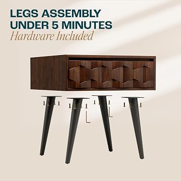 Bme Georgina Queen Bed Frame and Headboard, Handcrafted Geometric Pattern Solid Wood, 12 Strong Wood Slats Support, Easy Assembly + Georgina Solid Wood Nightstands with Drawers - Fully Assembled