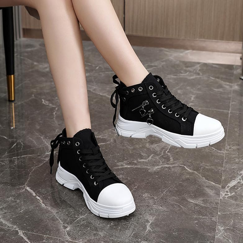 NCNDB Womens Canvas Sneakers High Top Lace up Casual Walking Shoes Air Cushion Sneakers - Image 2