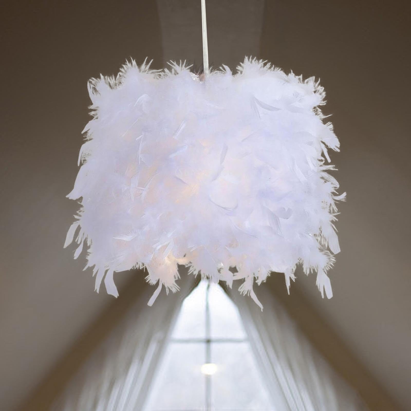 Fenteer Feder-Lampenschirm, Hängender Lampenschirm, Modernes Zubehör für Tischlampe und Stehlampe, Pendelleuchte, Abdeckung für Hochzeitsdekoration, Durchmesser 50 cm
