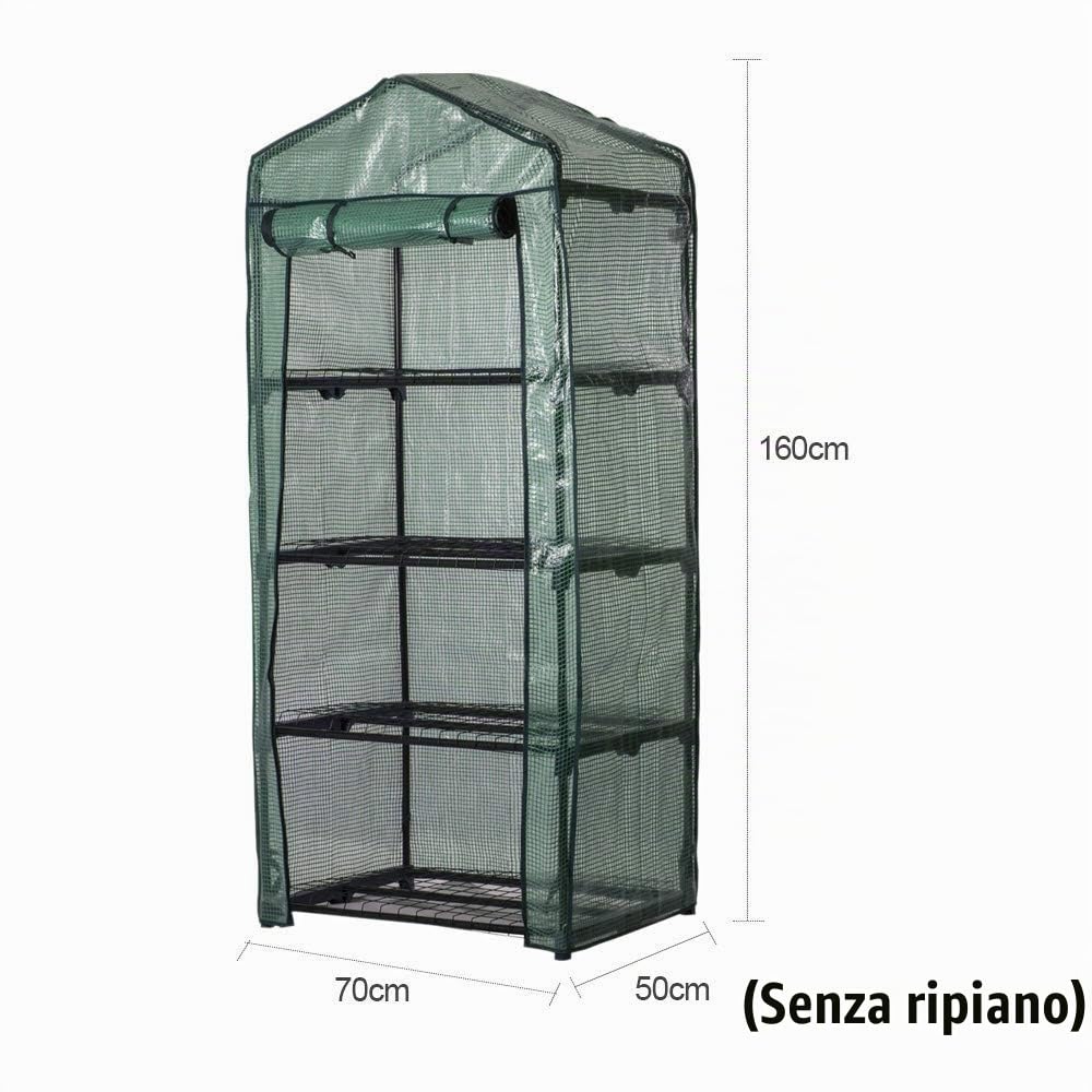 Copertura per serra da giardino in PVC, 4 ripiani, con telo rimovibile trasparente, 160x70x50 cm, impermeabile e traspirante per coltivare piante in vaso, ortaggi, fiori (telaio in ferro non incluso)