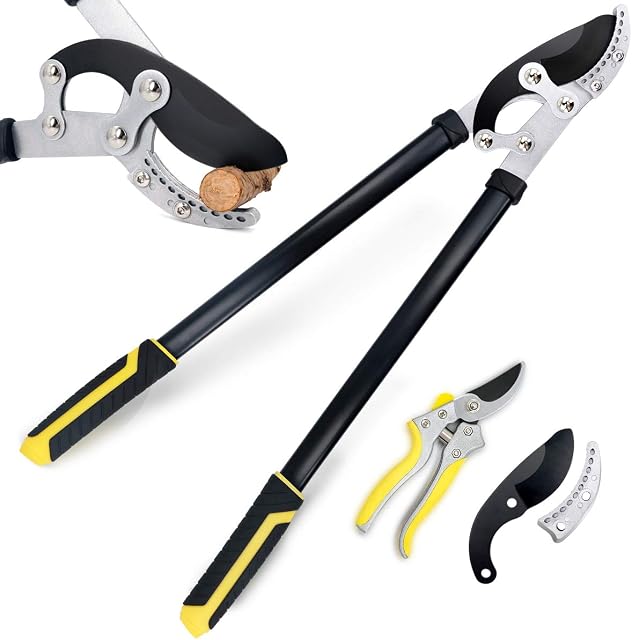 Jardineer Anvil Loppers Shears - Gardening Loppers Heavy Duty with Pruning Shears & Spare Blade, Effortless Pruning Tree Loppers,Long-Lever Branch Cutters and Tree Trimmer
