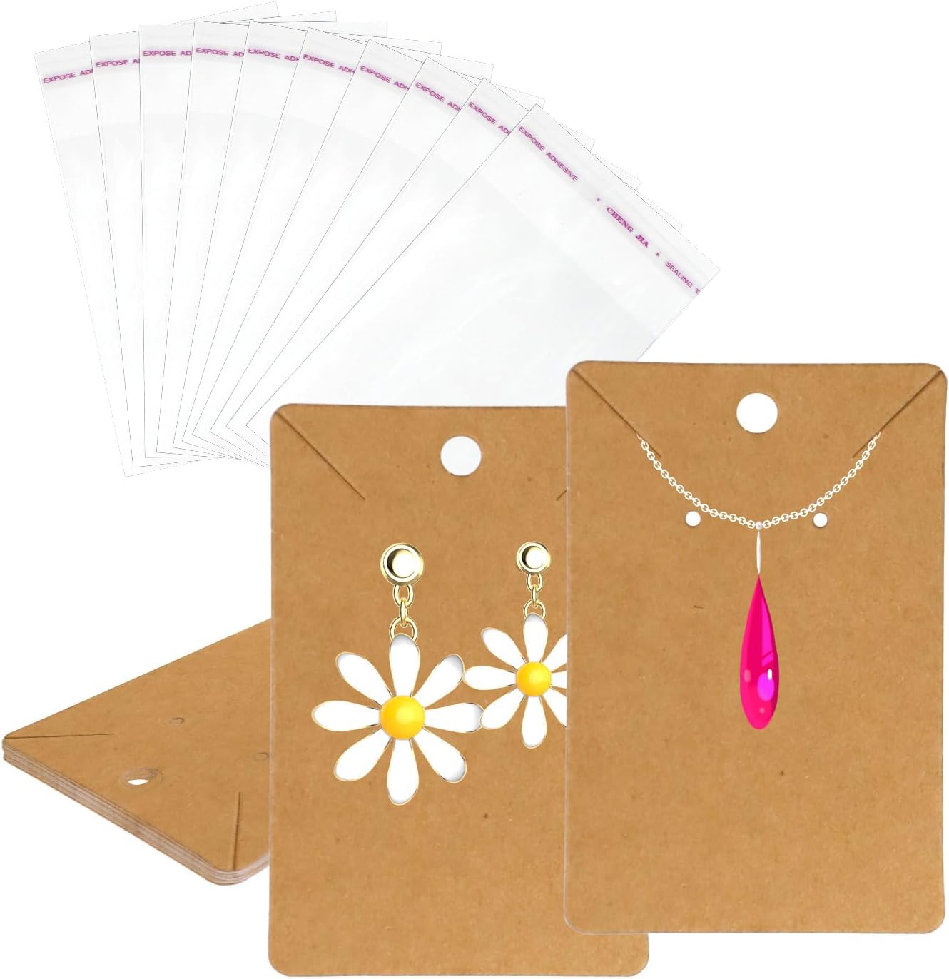 Dohia Earring Display Cards with Bags 3.5x2.36 Inch Earring